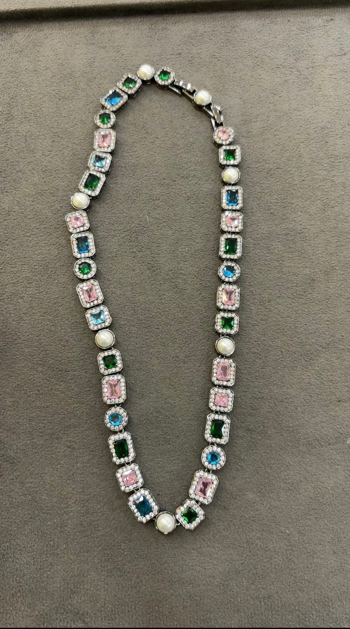 Multi-Color Gemstone & Pearl Silver-Tone Tennis Necklace