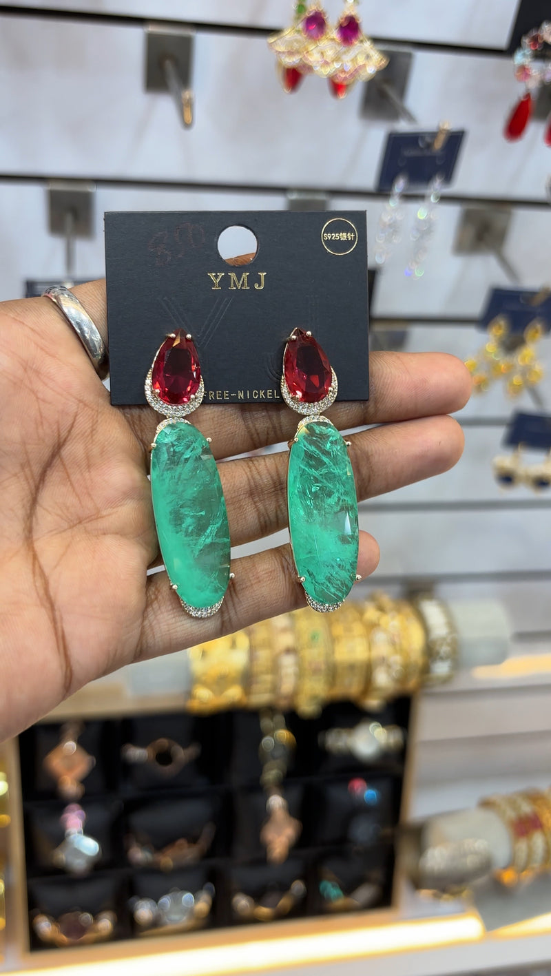 Bold Dual-Stone Teardrop Dubblet Earrings