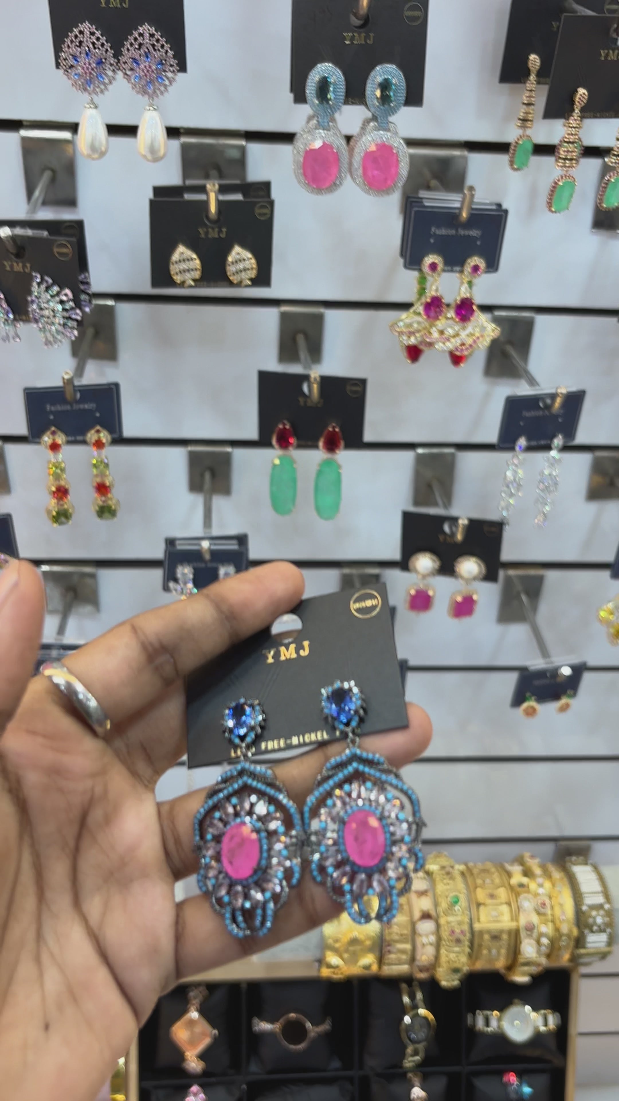 Elegant Style Pink & Blue Stone Dangle Earrings