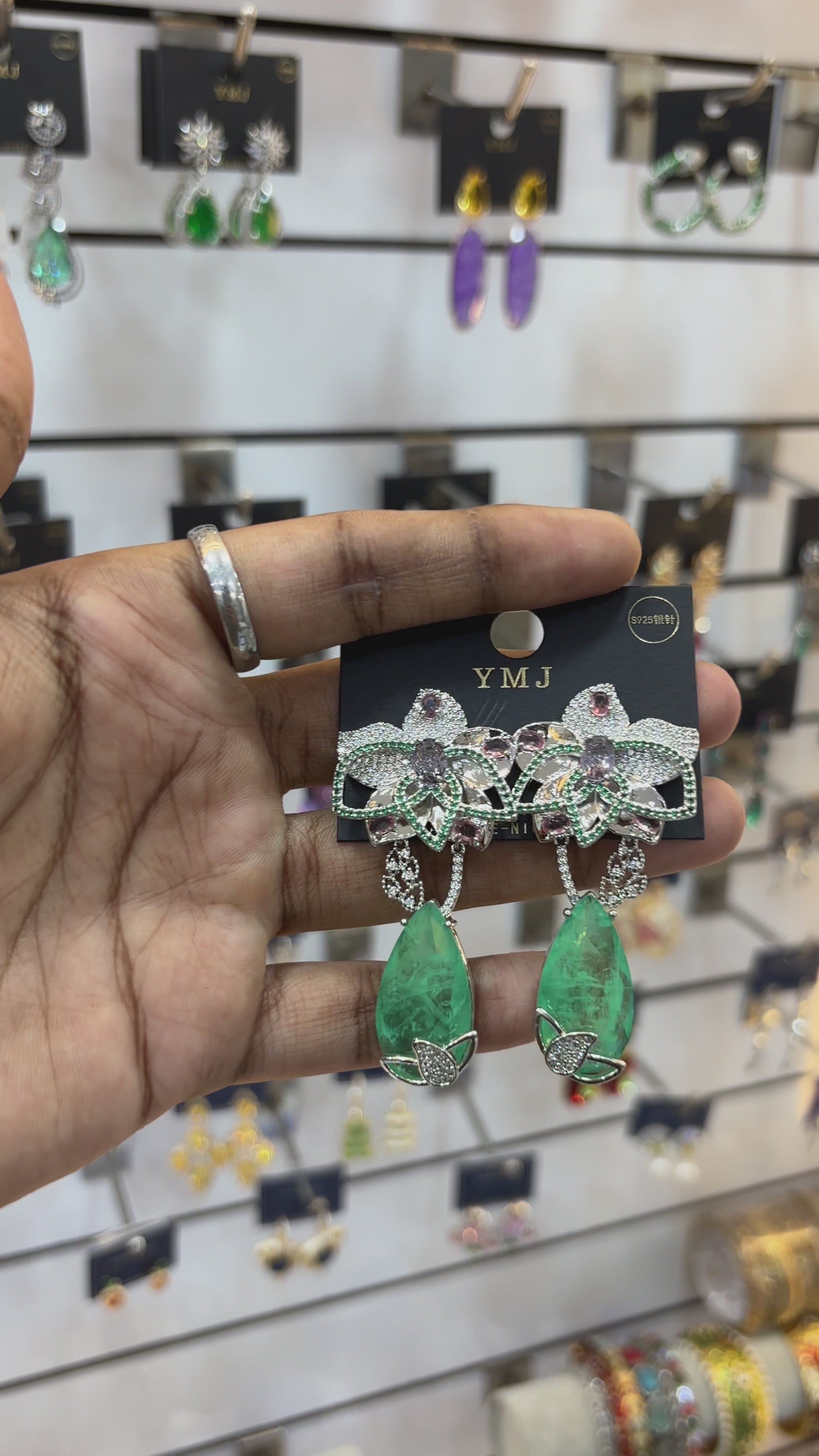 Luxury Green Teardrop Gemstone and CZ Floral Drop Earrings